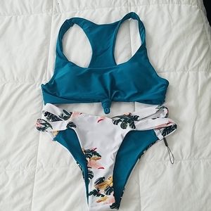 Zaful Razor Back Bikini Teal & Floral